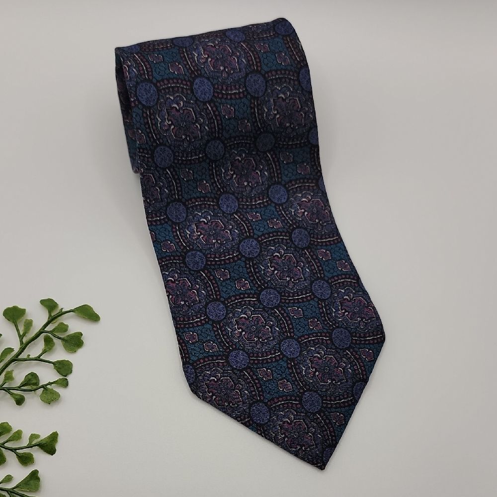 Seigo New York Silk Tie Paisley Print Teal, Blue, and Purple